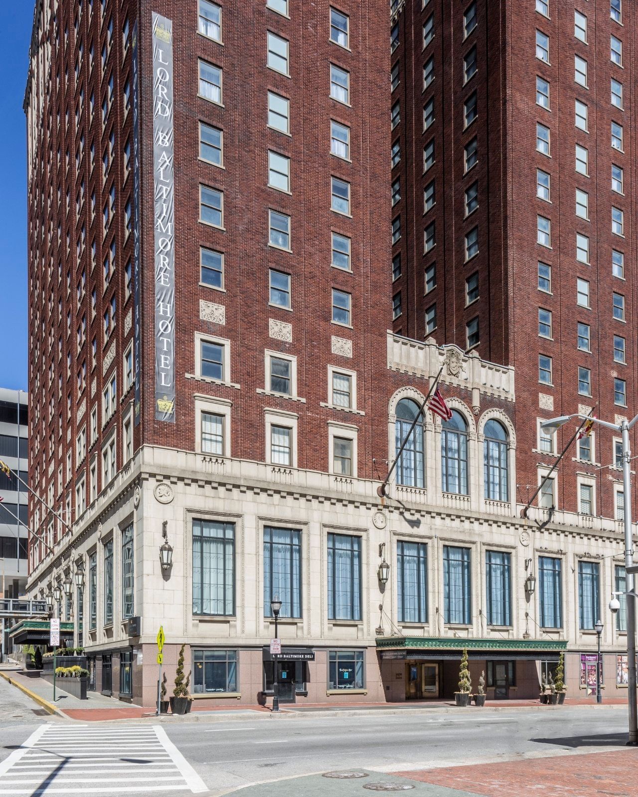 The historic red-brick exterior of the Lord Baltimore Hotel